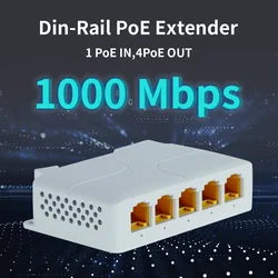 Hisource 5 Port 1000Mbps POE Extender Network Switch Repeater Support IEEE802.3af/at/bt 100m for POE Switch NVR IPC