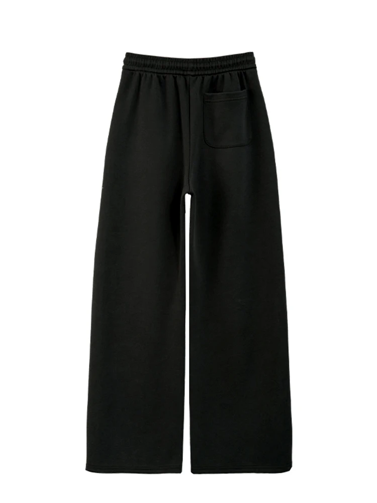 Calça de moletom feminina de cintura alta e pernas largas primavera outono casual calças soltas com dois bolsos versátil diária