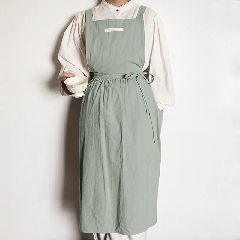 

Elegant Nordic Wind Pleated Skirt Cotton Linen Apron Coffee Shops and Flower Shops Work Cleaning Garden Home Aprons for Woman H1