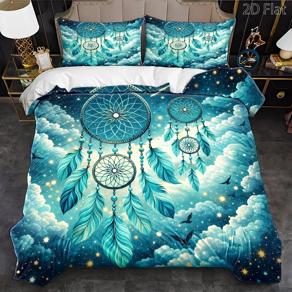 Dreamcatcher Duvet Cover Bohemian Exotic Style Comforter Cover for Boys Girls Mandala Quilt Cover Feathers Bedding Set Twin King
