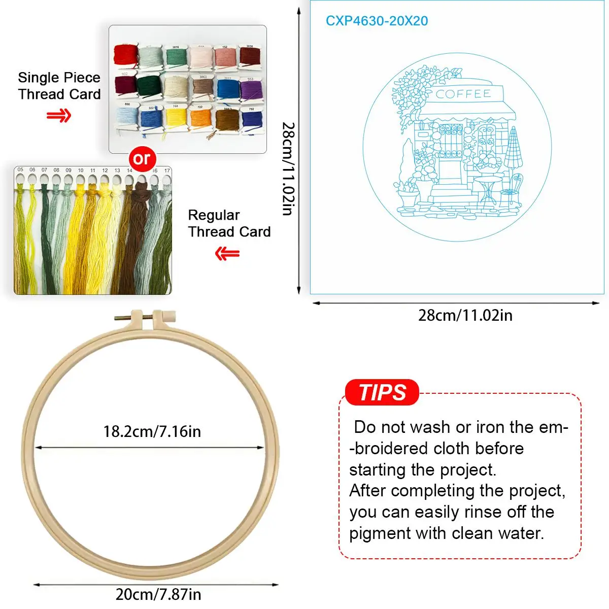 1 Stück 20X20CM/15X15CM 7,87/6,3 Zoll Kaffeehaus-Stickerei-Starter-Kit DIY-Kit DIY-Stickerei-Set Handarbeiten Nähkunst – Detail 4