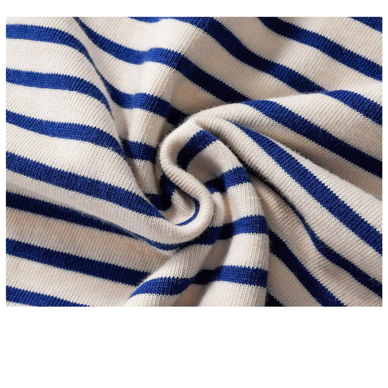 Blue White Sea Soul Shirt T-shirt Heavy Cotton Striped Sports Jersey Men\'s Round Neck Long-sleeved Outdoor Fitness Running Train