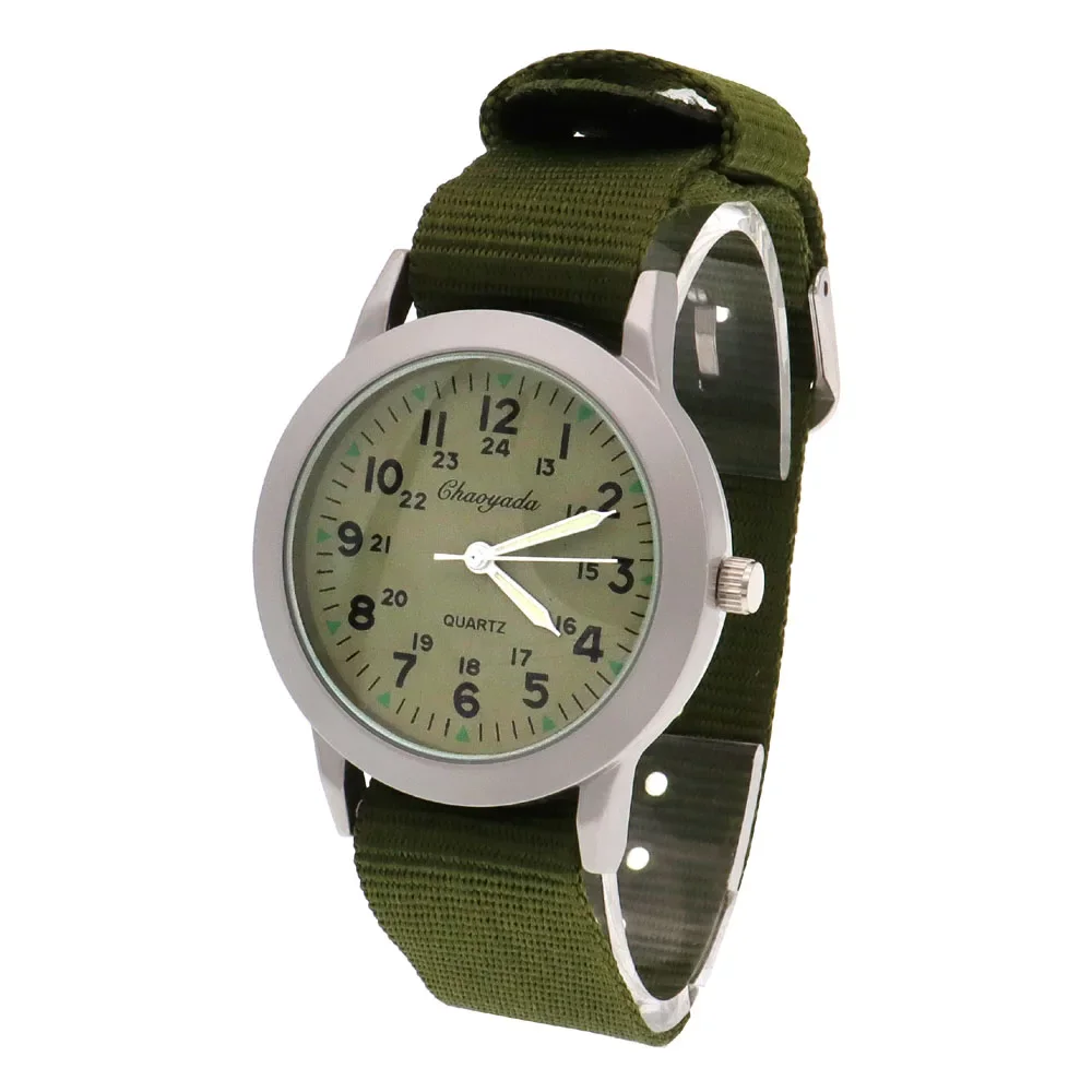 Kids Students Boys Girls Military Waterproof Wristwatches 24-hour Canvas Luminous Pointer Quartz 24hrs Watch for Children