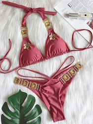 Halter jeweled Diamond Bikini kobiety kostium kąpielowy damski trójkąt stroje kąpielowe dwuczęściowy zestaw Bikini brazylijski kąpiel strój kąpielowy pływać