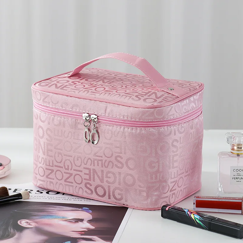 2024 New Fashion Women's Letter Printed Canvas Cosmetic Bag Makeup Bag Square Travel Portable Storage Wash Bag Cosmetic Storage