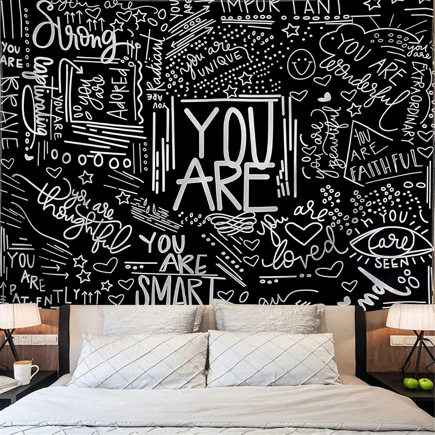 Inspirational Motivational Quote Tapestry Wall Decor Boho Typography Art Black White Canvas Hanging Poster for Living Room Bedro