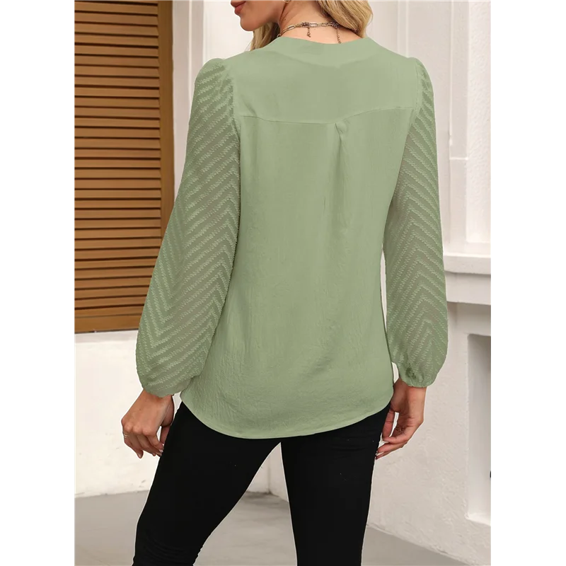 

ABRT-Womens Tops Dressy Casual Sheer Long Sleeve V Neck Shirts Loose Flowy Chiffon Business Work Blouses