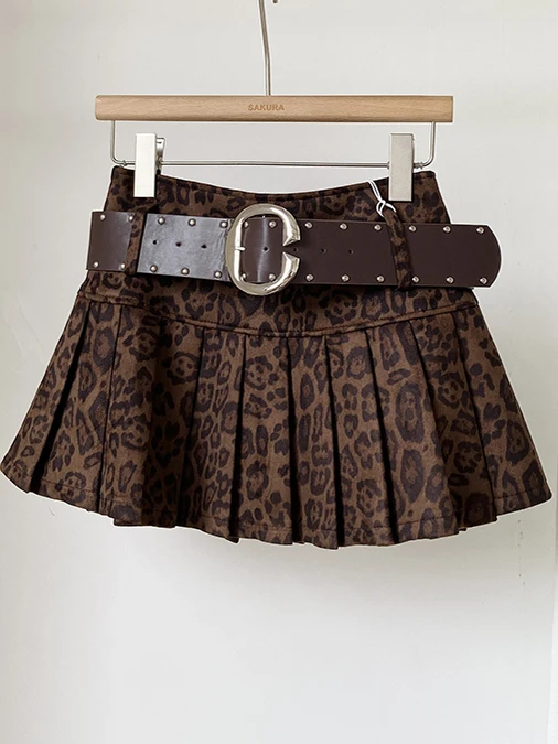 Retro American Leopards Skirt Half-length Women's Autumn Winter New Style Slimming Versatile Sexy Girl Commute A-line  Skirt