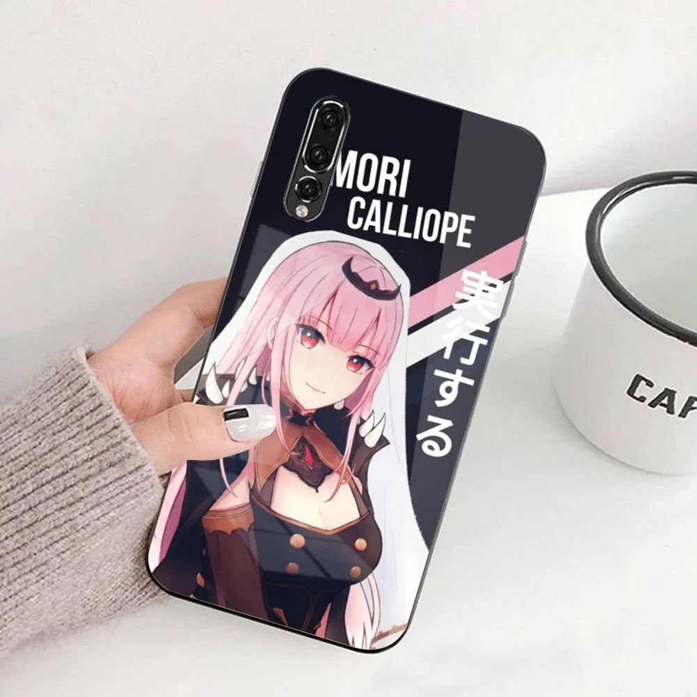 Funda de teléfono móvil de Anime Mori Calliope, cubierta de vidrio para Huawei P50, P40, P30, P20 Pro, Mate 40, 30, 20 Pro, Nova 9, 8, 7, PC