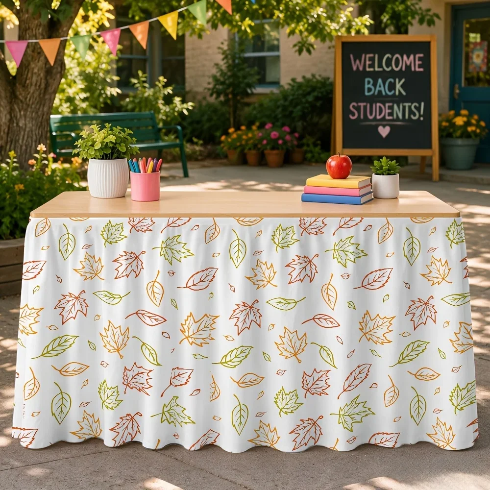 1pc 2D flat-printed seasonal table skirt in charcoal beige with simple plant pattern design