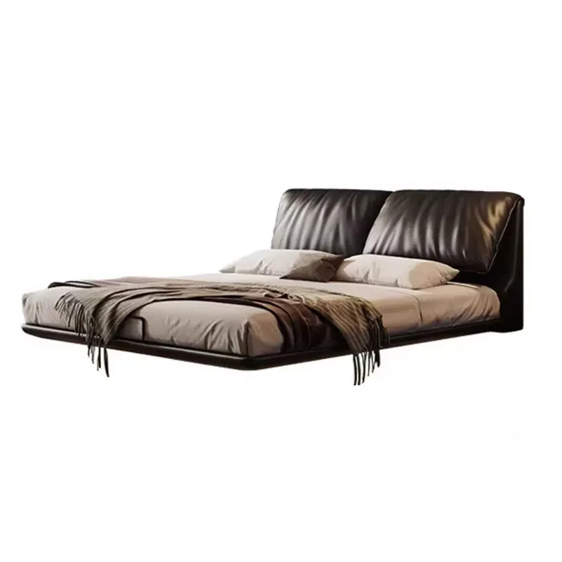Suspension bed, elephant ear leather bed, light luxury high-end soft bag with light, double home master bedroom bed