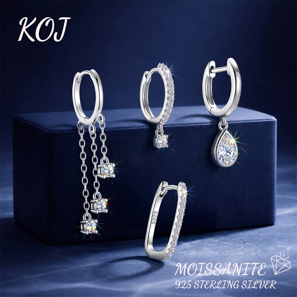 KOJ 1PC Sparkling Moissanite Huggie Hoop Piercing Earring S925 Silver Hypoallergenic For Women Gift Fine Jewelry Accessories