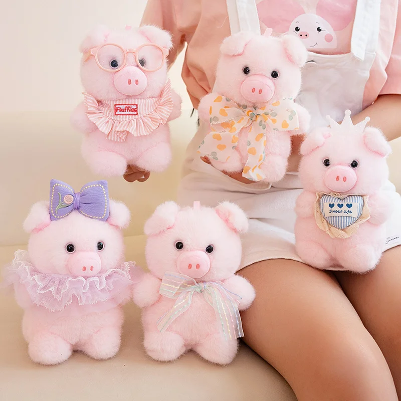 

Kawaii Pig Plush Keyring, Soft Fluffy Pink Pig Stuffed Pendant with Lace Collar for gifts.