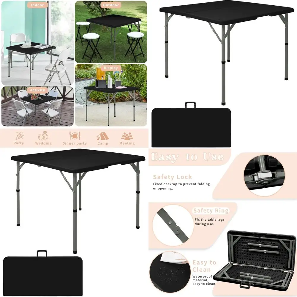 

Portable 34 Folding Card Table with Carry Handle for Outdoor and Indoor Use, Ideal for Camping, Picnics, and Parties, Durable HD
