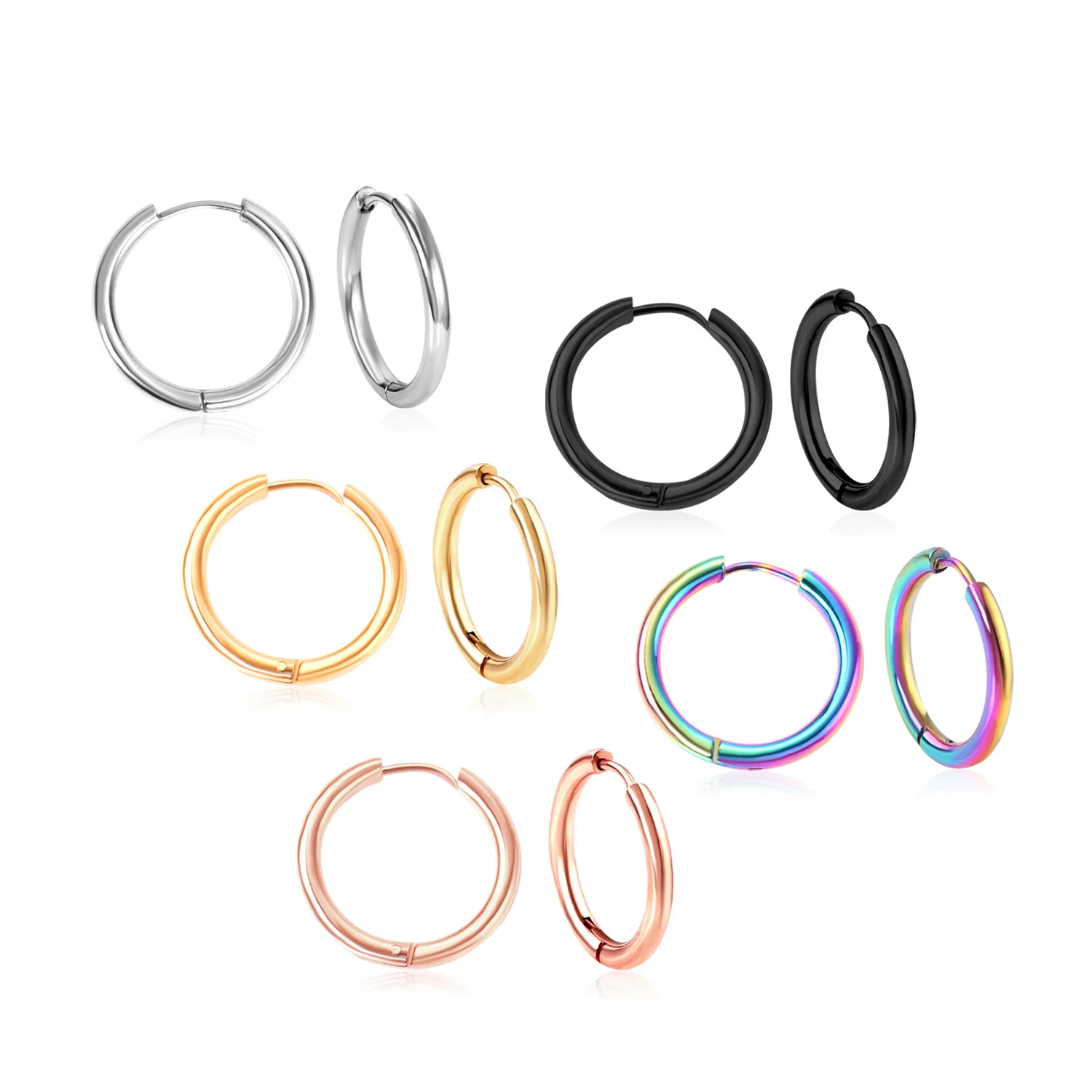 LUXUSTEEL Simple Rectangle U-Shaped Round Cirlcle Hoop Earrings For Women 12/14/16MM Anti-allergy Earrings