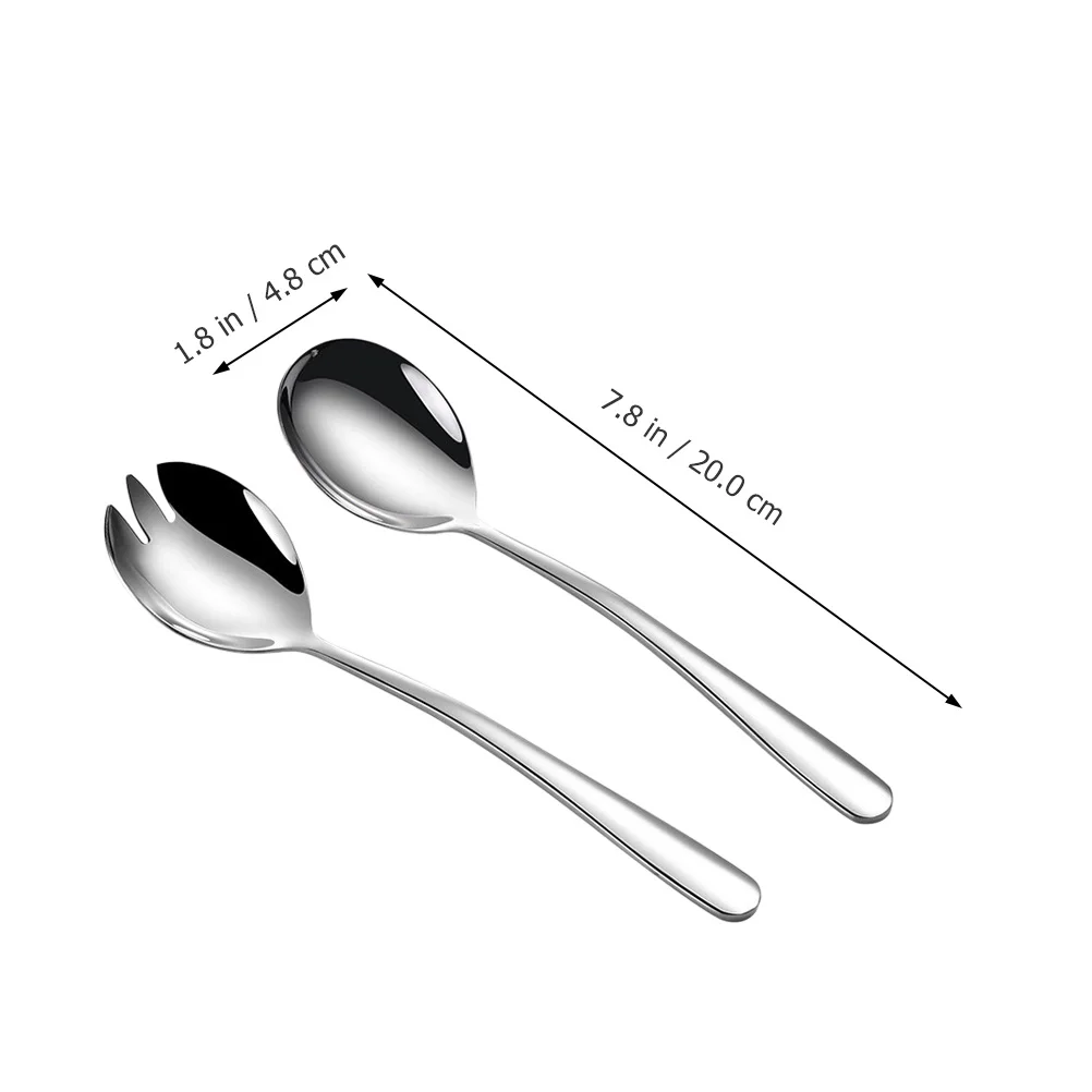 

1 set Salad Spoon Fork Servers Silverware Steel Serving Multifunction Student Thickened Stainless Mirror Polished Easy Clean