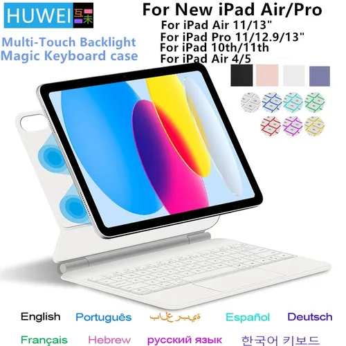Imagen 1 del producto Teclado Mágico con Panel Táctil para iPad Air 11 13 M4 2026 M3 M2 iPad 10 10th Air 4 5 6 iPad Pro 11 12.9 13'' M5 M4 Funda Inteligente Retroiluminada