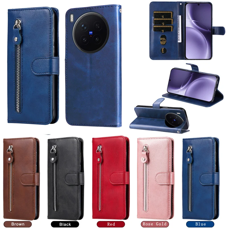 

Capa X300 Pro/X300 Zipper Leather Case for vivo X300 Pro Case Wallet Stand Phone Cover for vivo X300 VIVO X 300 Pro Fundas Coque