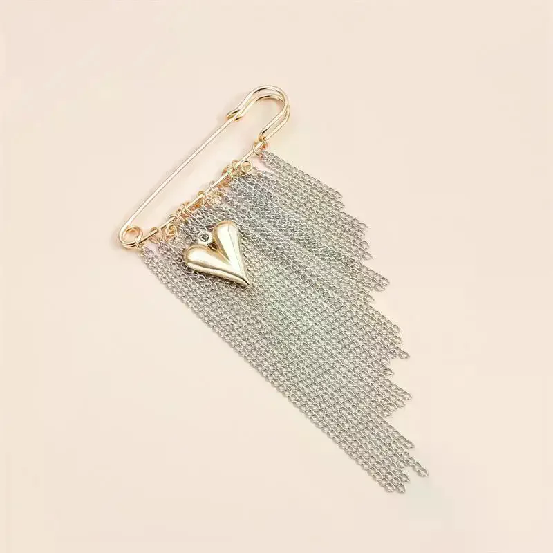 Elegant Love Chain Tassel Brooch Fashion Women Clothing Decor Accessories Jewelry Pin Pants Waist Adjust Pin Bag Pendant Gifts