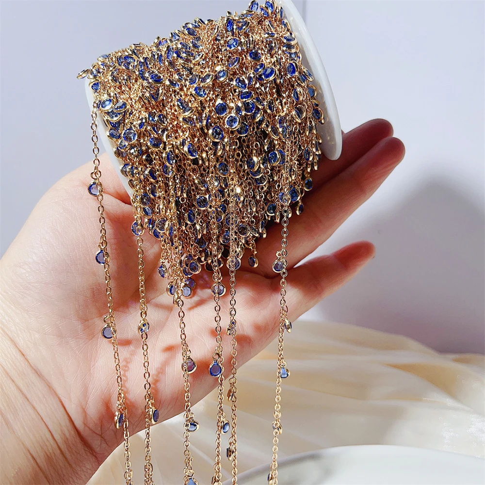 2meters 1meter Rhinestone Pendants Chains 4mm Crystal Beads Copper Chains Transparent Glass Bead Necklace for DIY Jewelry Making