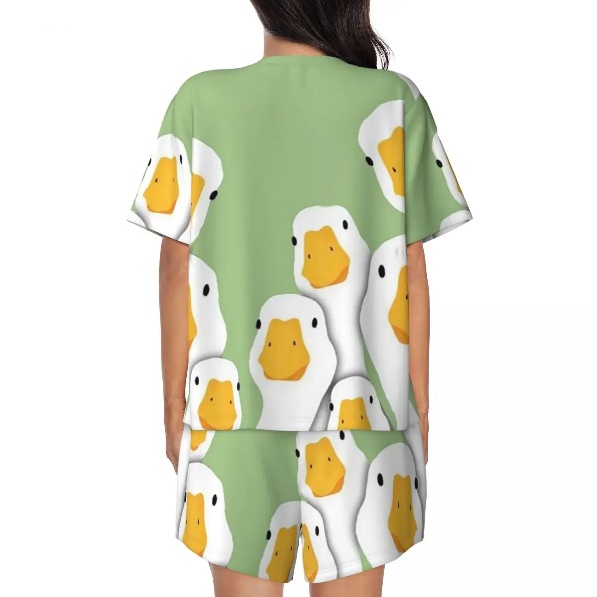 Cartoon Popular Goose Animal Round Neck Short Sleeves Nightdress for Sleeping Sleepshirts Women Loose Pajama Set Short Pants