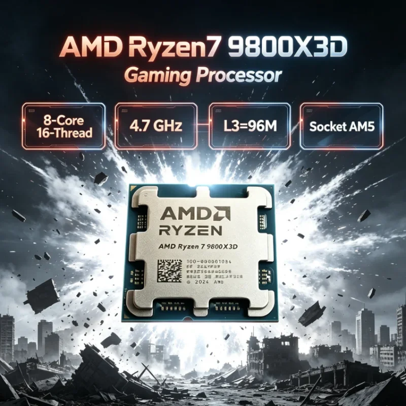 AMD Ryzen 7 9800X3D 8-Core 16-Thread Socket AM5 L3=96M R7 9800X3D 4NM 4.7GHz Gaming Processor DDR5 120W