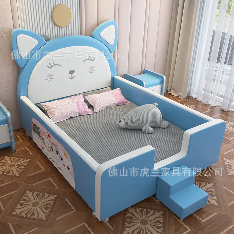 Muebles con tobogán para niños y niñas, cama de cuero suave con dibujos animados, cuna creativa de 1,2 m, 1,5 m, 1,8, 1,35 m