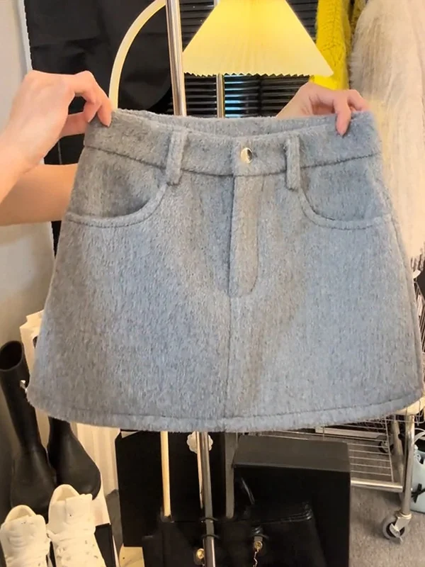 

Юбка А-силуэта с высокой талией, женская, теплая, шерстяная, миди, в корейском стиле, зимняя, новая, простая, модная