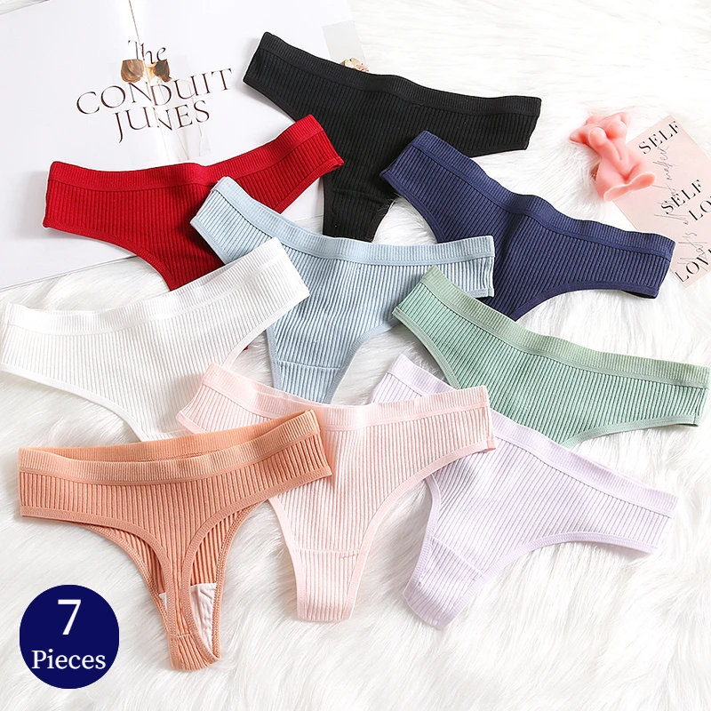 BZEL 7PCS/Set Women\'s Panties Cotton Underwear Female Simple Striped Thongs Sexy Lingerie Comfortable Woman G-Strings Underpants