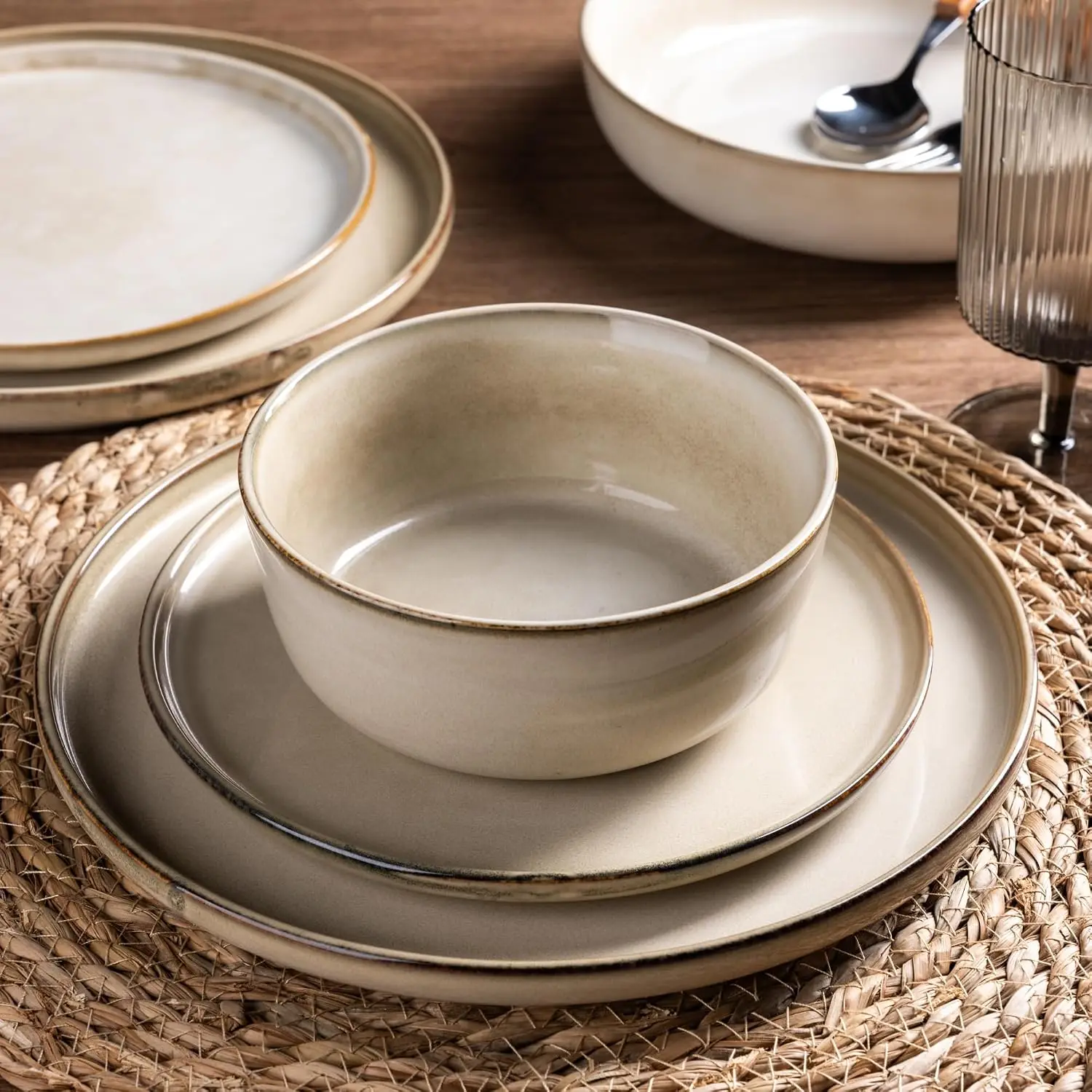 Dinnerware Sets for 6, 24 Pieces Ceramic Plates and Bowls Set | Scratch Resistant Stoneware Dishes Set, Dishwasher & Microwave S view 3