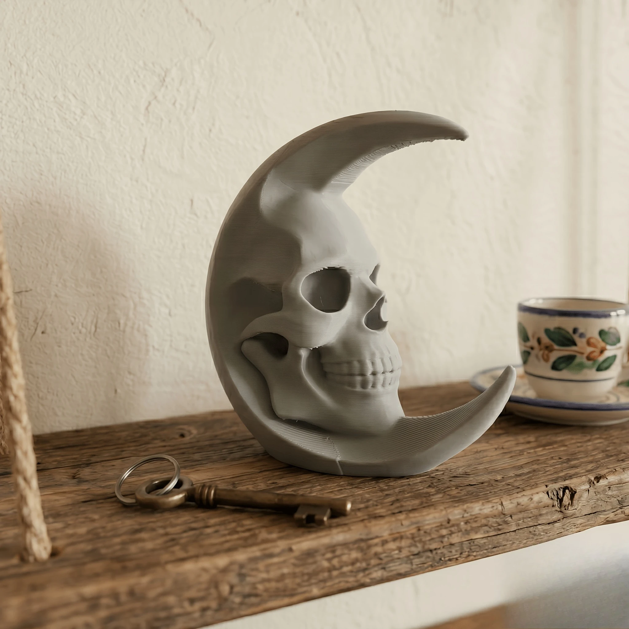 Retro Crescent Moon Skull Figurine Gothic Style Desk Ornament Mystical Skull Moon Meditation Statue Home Office Altar Decor Gift