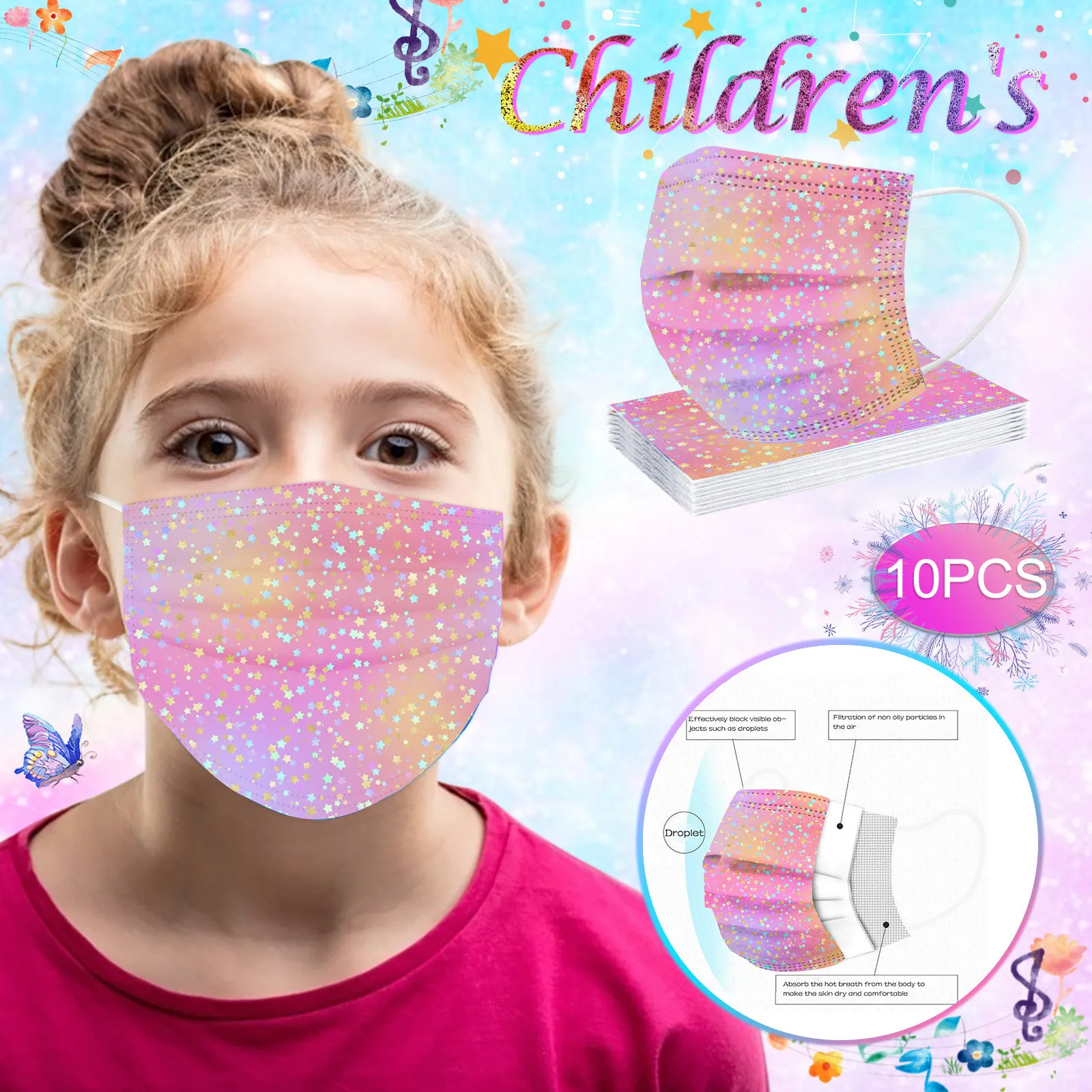 10 قطعة قناع الوجه للأطفال التعادل صبغ طباعة تنفس ثلاث طبقات قناع غير قابل لإعادة الاستخدام الأطفال طباعة الحماية في الهواء الطلق #1