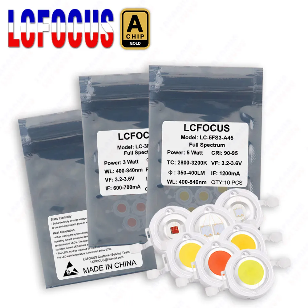 Hydroponika 1W 3W 5W LED Grow Light Grow LED Full Spectrum 400-840nm 660nm 440nm 395nm 740nm dla rośliny domowe kiełkujące warzywa owoce kwiaty akwarium
