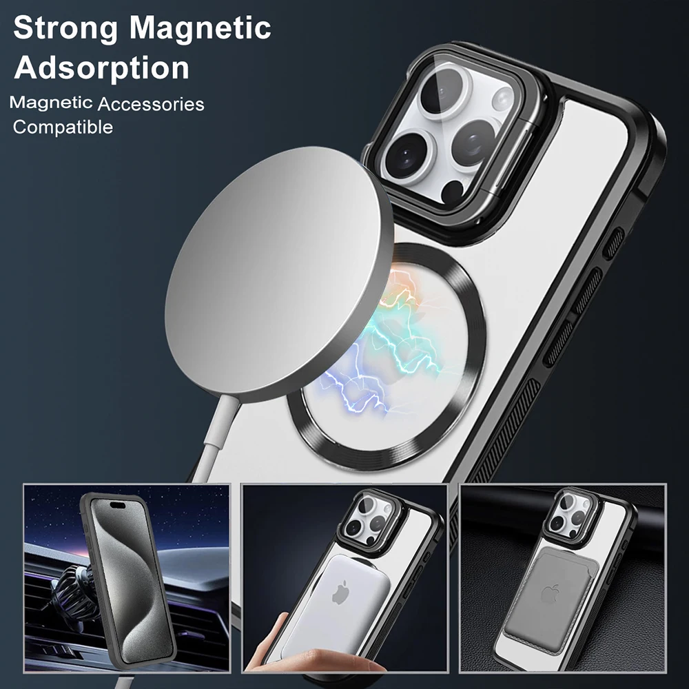 Transparent Lens Protection Bracket Cover For iPhone 15 16 14 13 12 11 Pro Max For Magsafe Magnetic Case For iPhone 15 14 Plus