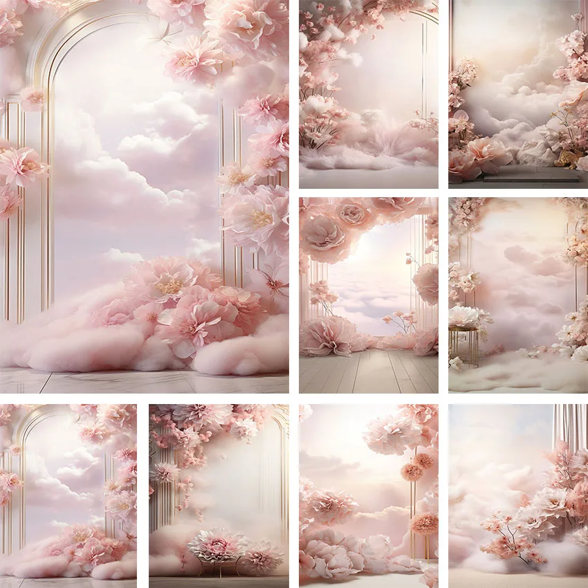 Mehofond Photography Background Pink Indoor Flowers Clouds Kids Birthday Wedding Maternity Portrait Decor Backdrop Photo Studio