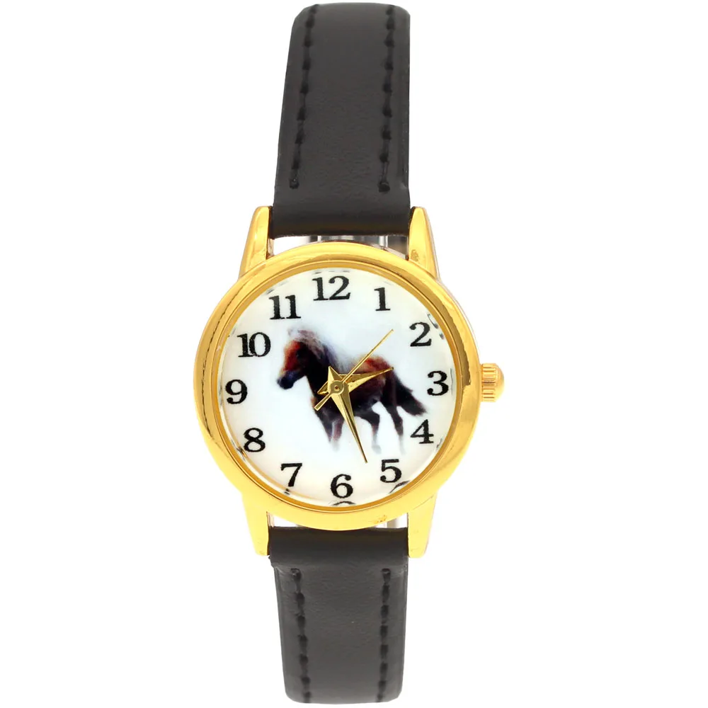 Cute Girl Ladies Watch Kids Watches Horse Leather Quartz Student Kids Animal Cartoon Children Wristwatch Gifts