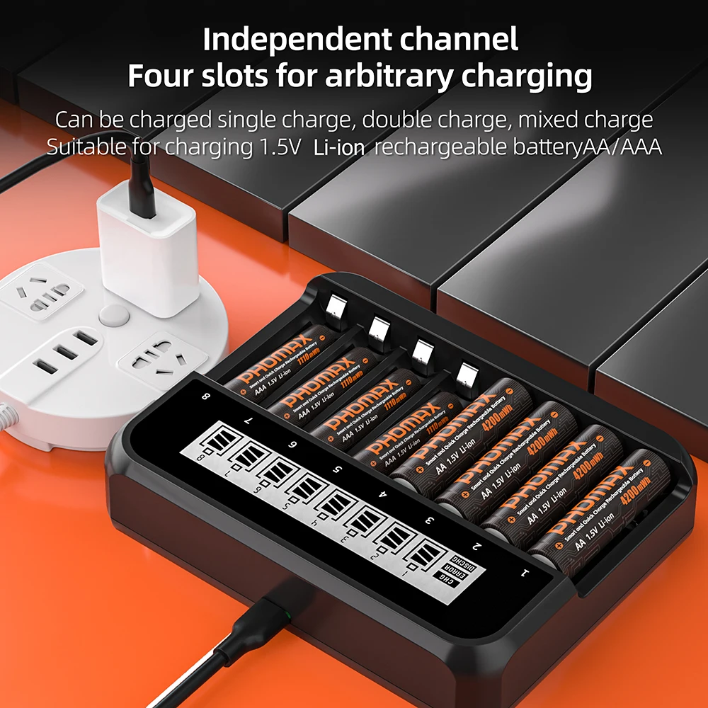 

PHOMAX Lithium Rechargeable Battery AA 4200mWh/AAA 1110mWh Batteries Charger High Capacity 1.5V Battery for Mouse Remote Control
