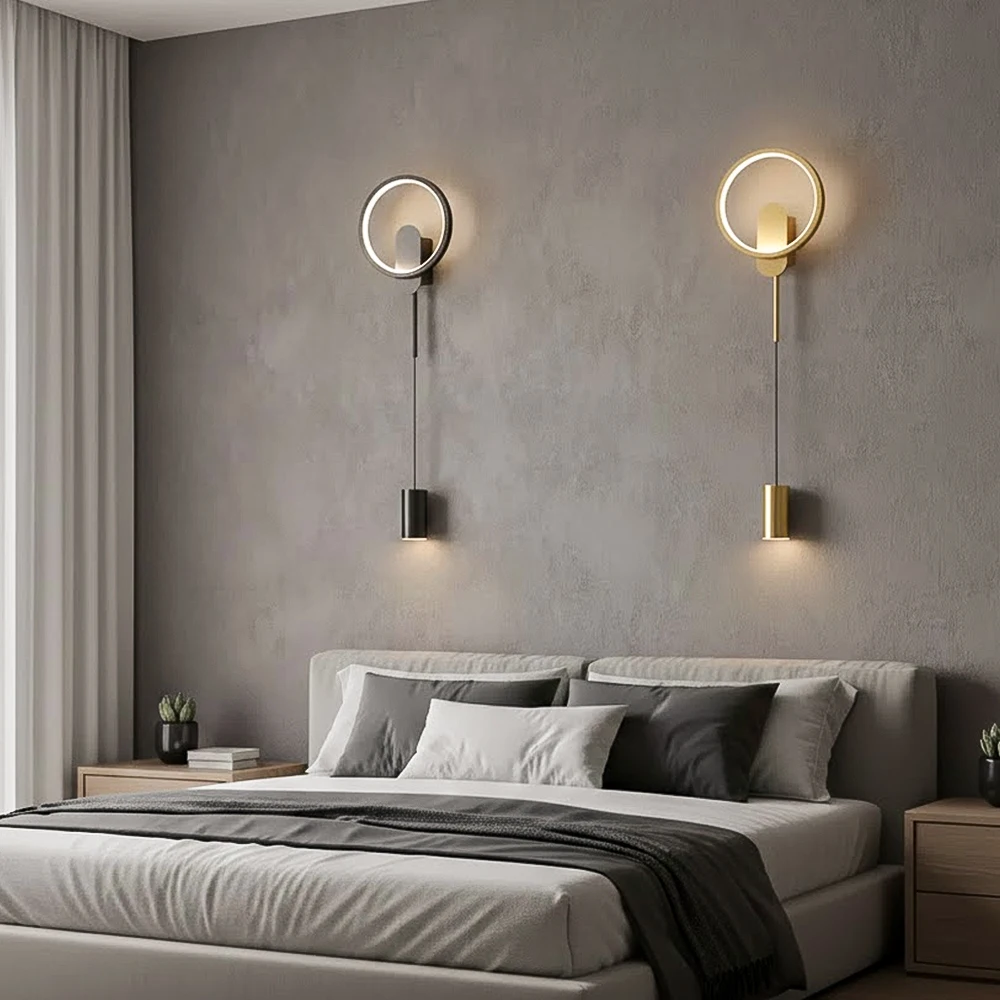 Modern Black Gold LED Wall Lamp Hallway Aisle Bedroom Bedside Study Stair Wall Sconce Luster Lighting Fixture Home Decoratioan