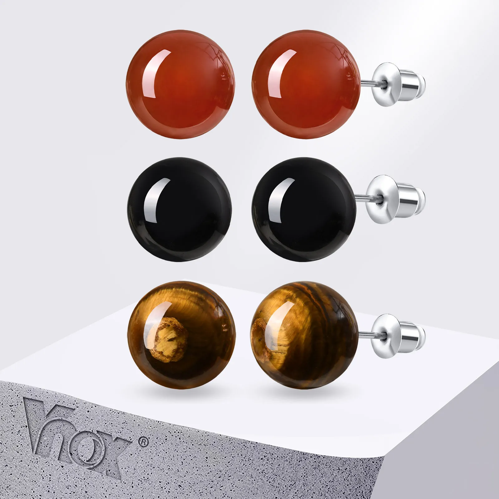 

Vnox Fashion Earrings For Women Red/black Stone Natural Agate Push Back Stud Earrings Compact Classic Jewelry Party Wedding