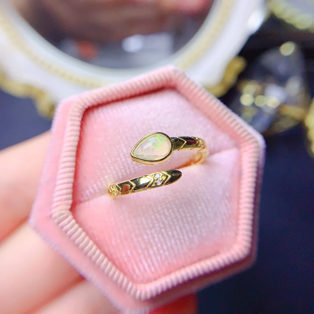 

Natural Water Drop Opal Ring S925 Silver Snake Ring 4*6mm Free Shipping To Luxury Jewelry Designers