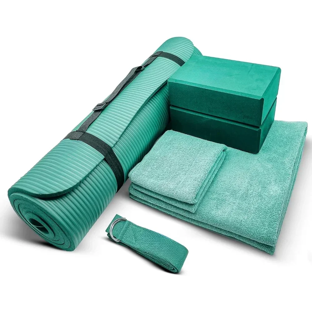

Yoga Kit, 7-Piece Mat Set for Home Workouts, Thick Mat, Yoga Blocks, Exercise Mat with Yoga Equipment for Women Men
