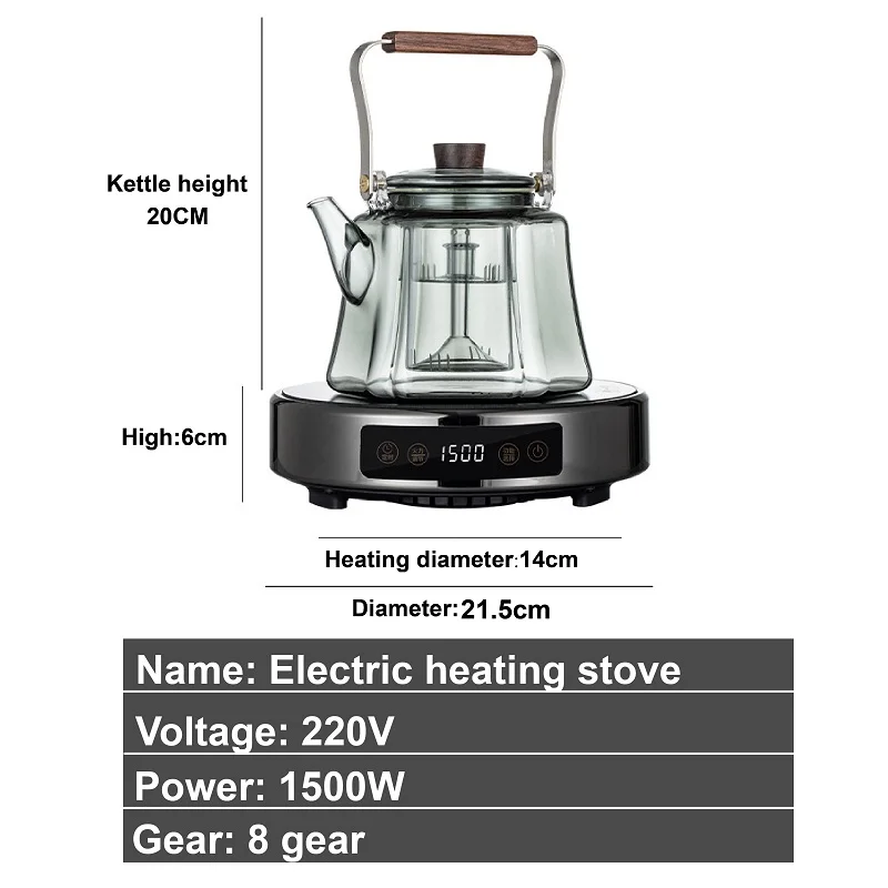 Estufa eléctrica de cerámica para el hogar, calentador de placa caliente de 220V, fabricante de té, caldera de agua de 8 engranajes, 1500W