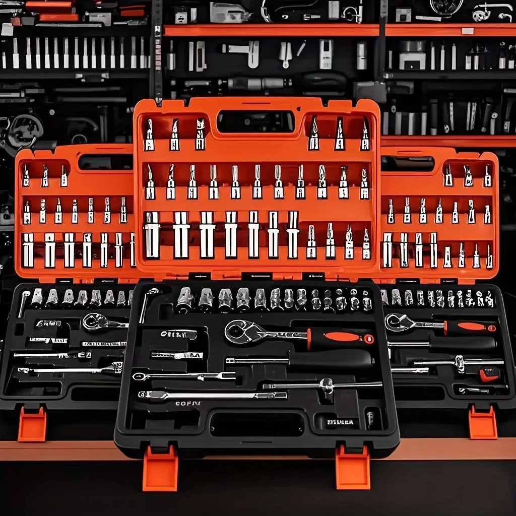

53-piece set of 1/4 inch small fly fitting ratchet quick-action socket wrench barrel automotive repair kit set box