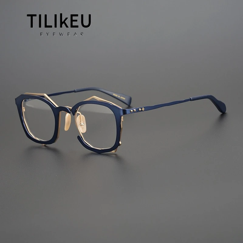 

Vintage Limited Japanese Designer Handmade Pure Titanium Eyeglasses Frames Square Irregular Unique Men and Women Glasses Frames