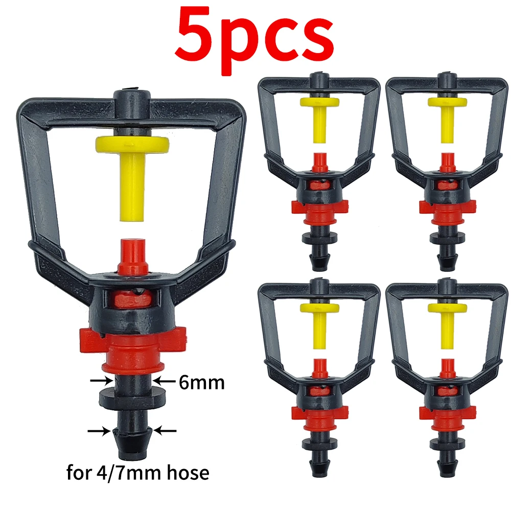 WUJIE 5 szt. w szklarni 360 mikro dysza do refrakcji nawadniania kropelkowego ogrodowa systemu chłodzenia mgłą nawilżacz wiszący w 4/7mm Barb