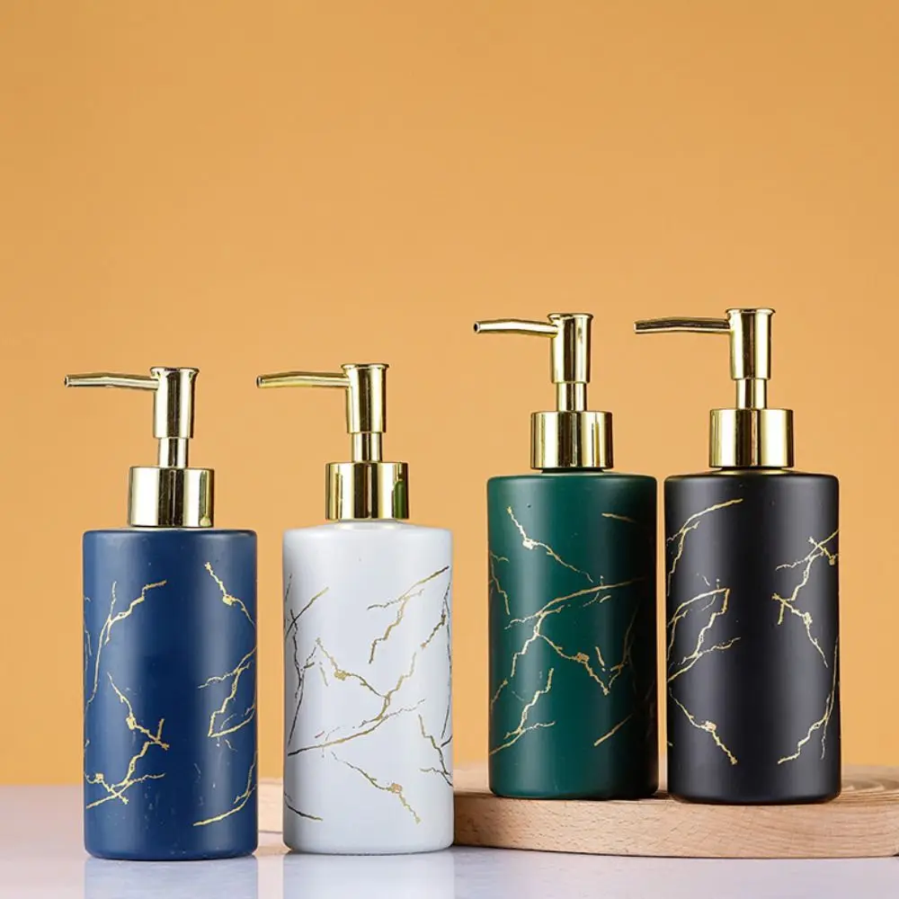 High Quality Marbling Soap Dispensers 320ml Refillable Emulsion Bottle Glass Press Type Sanitizer Empty Bottle Hotel