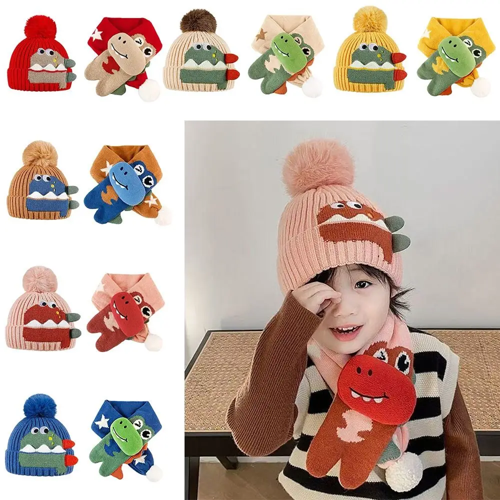 

Cute Ear Protection Knitted Hat Cartoon 3D Windproof Pullover Cap Coldproof Thermal Winter Hat Scarf Set