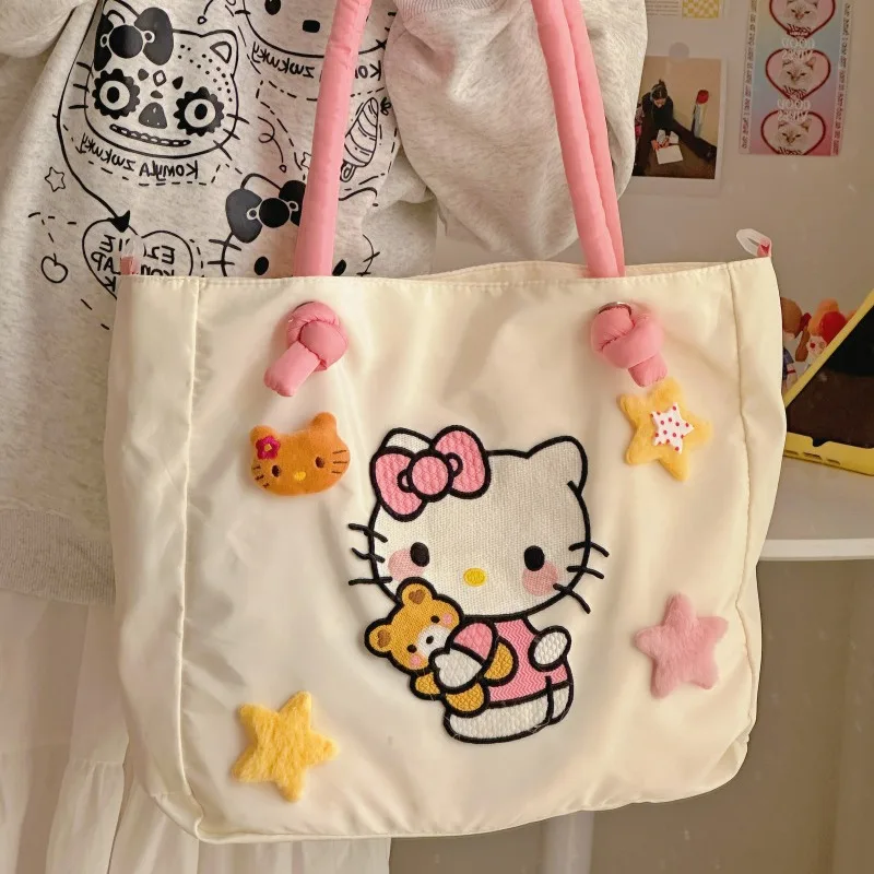 Kawaii Hello Kitty Y2K Fashion Soft Shoulder Bags Cute Cartoon Versatile Large Capacity Tote Handbags Birthday Gifts Girls Women