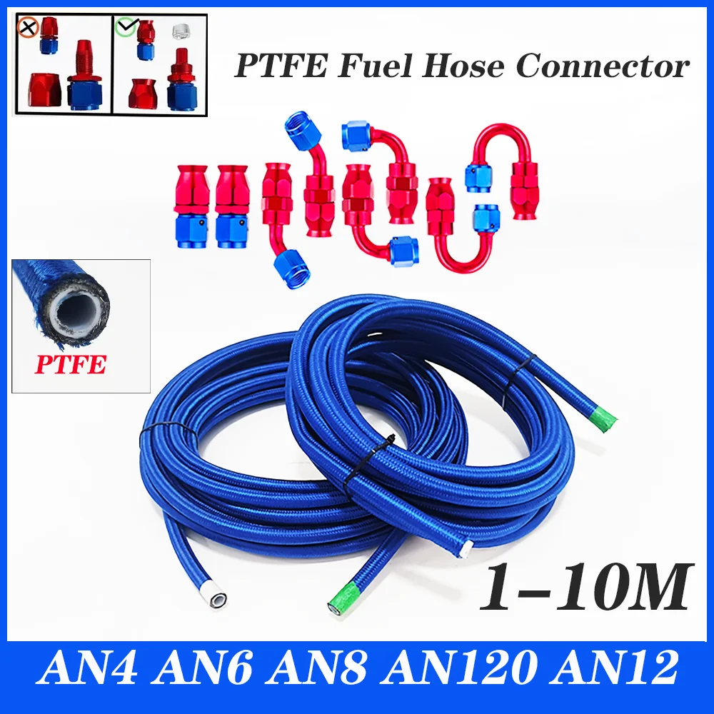 AN4 AN6 AN8 AN10 AN12 Oil Fuel Fittings Hose End 0+45+90+180 Degree Oil Adaptor Kit Braided Oil Fuel Hose Line 1-10M Blue