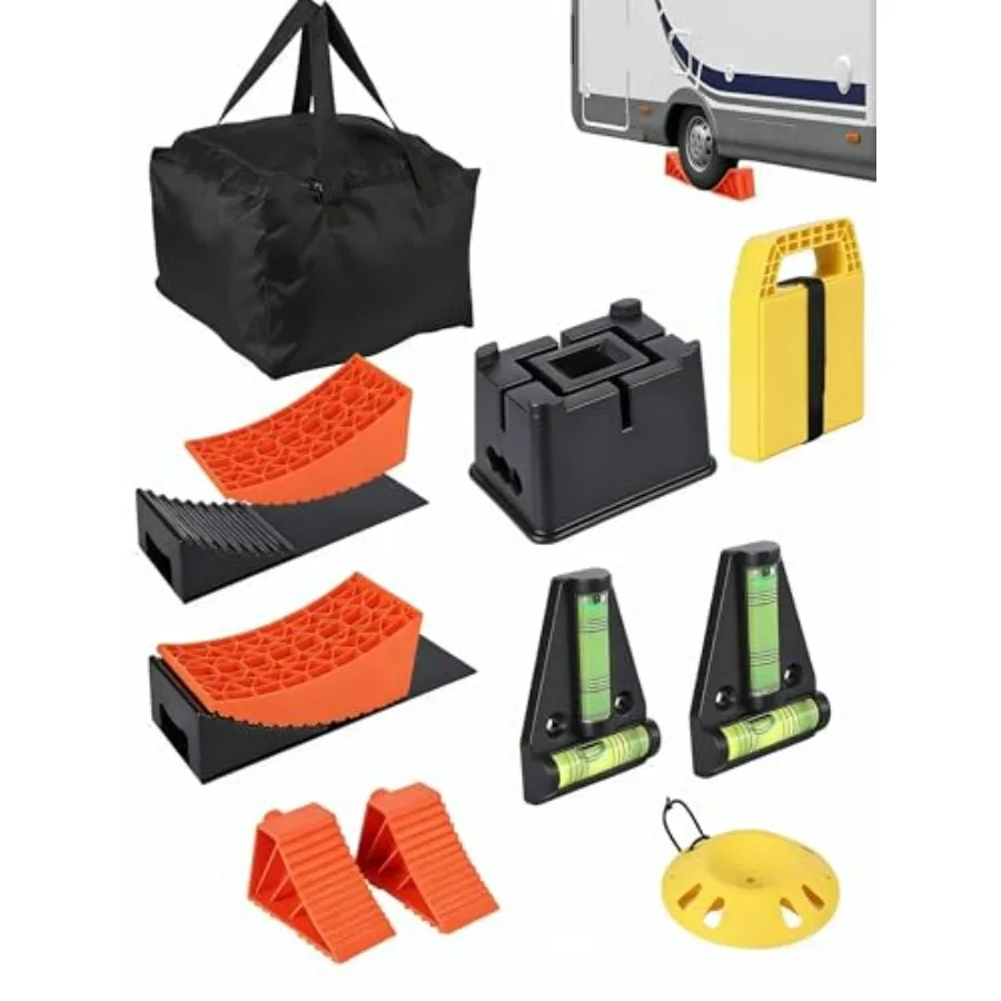 

13PCS RV Leveling and Stabilization Kit for Travel Trailers Exterior Levelers Two Axle Leveling Blocks Hitch Stand Stabilizer P